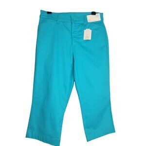 St. John's Bay Capri, Women 8, Turquoise Blue, Pockets, Cotton, Mid Rise, NWT